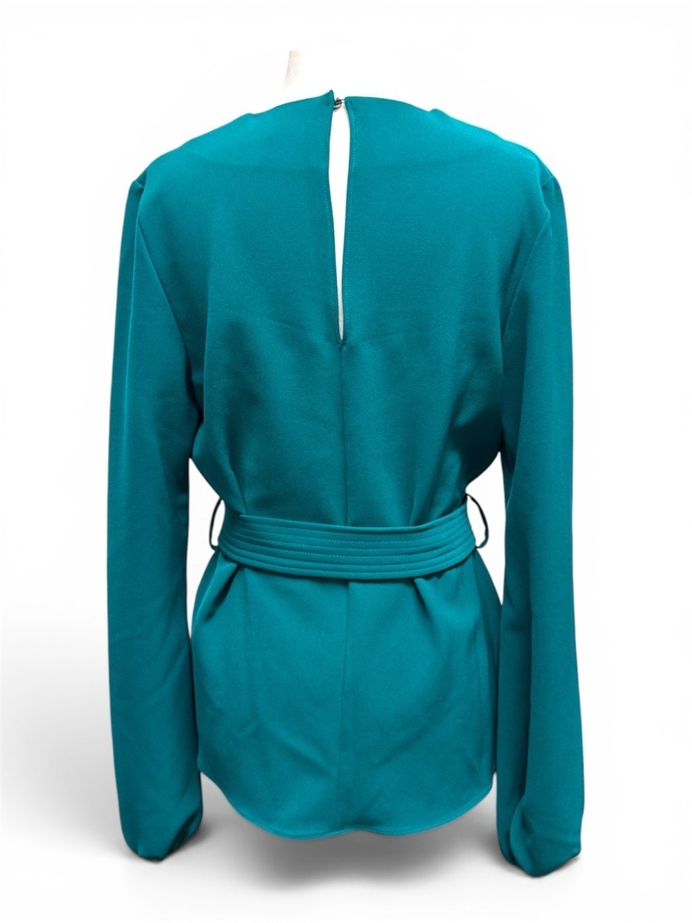 P.A.R.O.S.H. Italian Designer Gathered Tie-Waist Blouse Emerald Teal Green Sz S - Picture 3 of 17